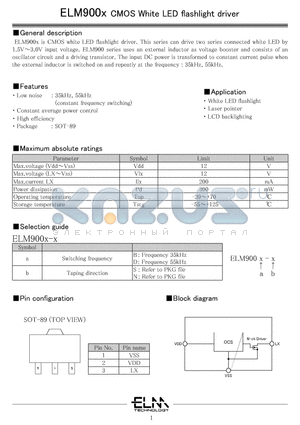 ELM900D-N datasheet - CMOS White LED flashlight driver