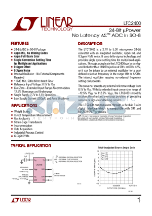 LTC2400 datasheet - 24-Bit uPower No Latency ADC in SO-8