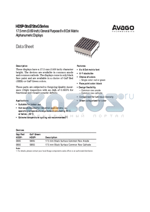 HDSP-S80G datasheet - 17.5 mm (0.69 inch) General Purpose 8 x 8 Dot Matrix Alphanumeric Displays