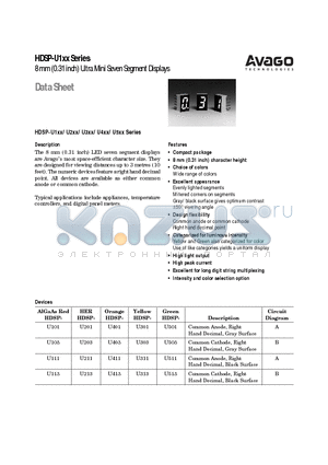 HDSP-U111 datasheet - 8 mm (0.31 inch) Ultra Mini Seven Segment Displays
