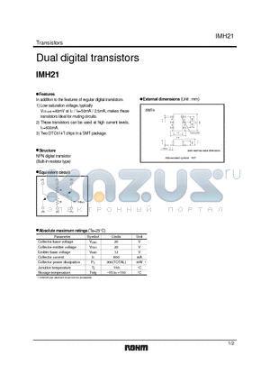 IMH21 datasheet - Dual digital transistors