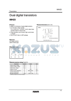 IMH23 datasheet - Dual digital transistors