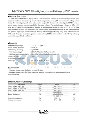 ELM92301B-S datasheet - CMOS 600kHz High output current PWM step-up DC/DC converter