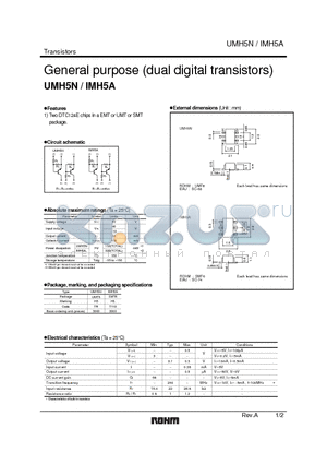 IMH5A datasheet - General purpose (dual digital transistors)