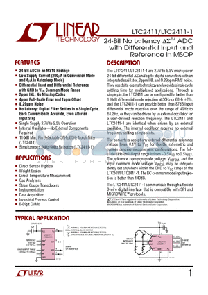 LTC2411-1IMS datasheet - 24-Bit No Latency ADC with Differential Input and Reference in MSOP