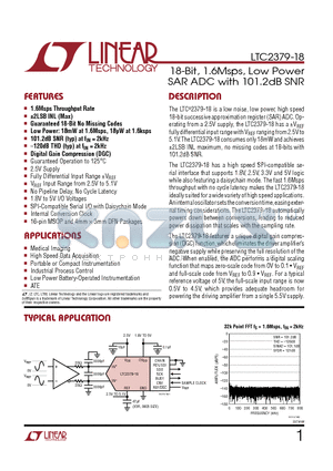 LTC2379-18 datasheet - 18-Bit, 1.6Msps, Low Power SAR ADC with 101.2dB SNR
