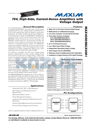 MAX4080TAUA datasheet - 76V, High-Side, Current-Sense Amplifiers with Voltage Output