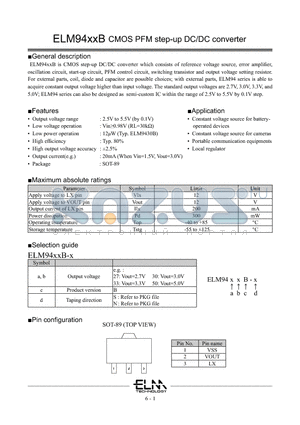 ELM9433B-N datasheet - CMOS PFM step-up DC/DC converter