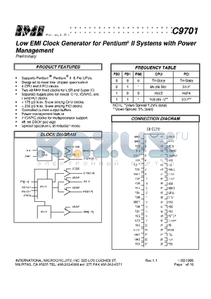 IMIC9701 datasheet - Low EMI Clock Generator for Pentium II Systems with Power Management
