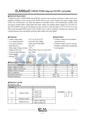 ELM9527D-S datasheet - CMOS PWM step-up DC/DC converter