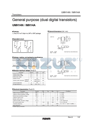 IMH14A datasheet - General purpose (dual digital transistors)