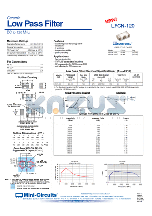 LFCN-120D datasheet - Ceramic Low Pass Filter DC to 120 MHz