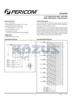 PI3B4010NC datasheet - 3.3V, High-Bandwidth, 40:10-Bit DDR Mux/Demux NanoSwitch