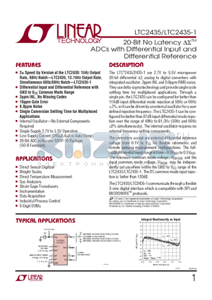 LTC2435-1IGN datasheet - 20-Bit No Latency ADCs with Differential Input and Differential Reference
