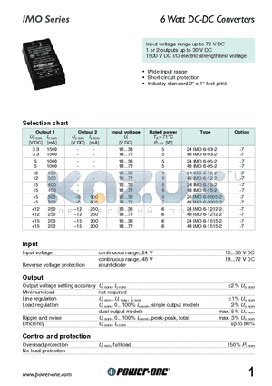 IMO datasheet - 6 Watt DC-DC Converters