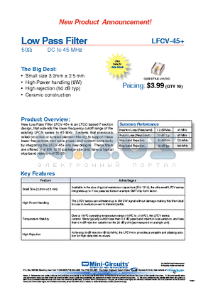 LFCV-45+ datasheet - Low Pass Filter