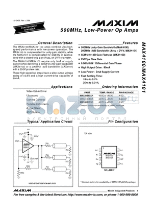 MAX4101ESA datasheet - 500MHz, Low-Power Op Amps