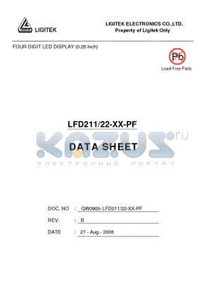 LFD211-22-XX-PF datasheet - FOUR DIGIT LED DISPLAY (0.28 Inch)