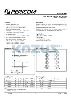 PI3CH1000LE datasheet - Low Voltage, 5-Ohm, 10-Channel 2-Port NanoSwitch