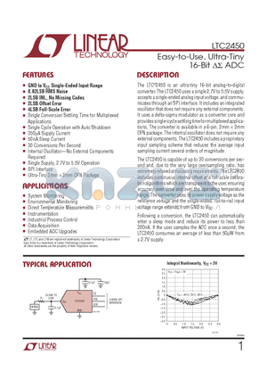 LTC2450 datasheet - Easy-to-Use, Ultra-Tiny 16-Bit ADC