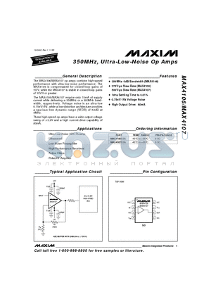 MAX4106 datasheet - 350MHz, Ultra-Low-Noise Op Amps