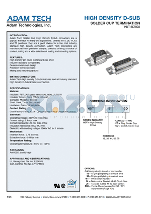 HDT15PD datasheet - HIGH DENSITY D-SUB SOLDER CUP TERMINATION