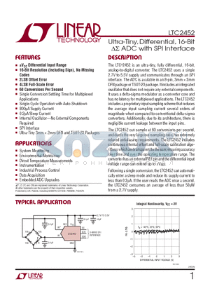 LTC2452 datasheet - Ultra-Tiny, Differential, 16-Bit DS ADC with SPI Interface