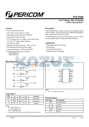 PI3CH400QE datasheet - Low Voltage, 5Y, 4-Channel 2-Port NanoSwitch