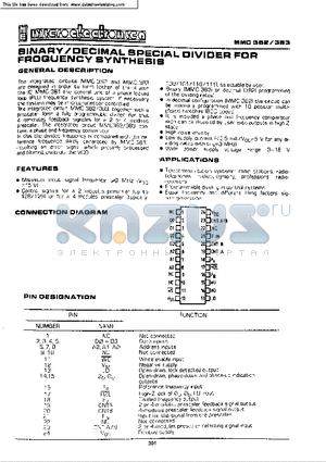 MMC382 datasheet - BINARY/DECIMAL SPECIAL DIVIDER FOR FROQUENCY SYNTHESIS