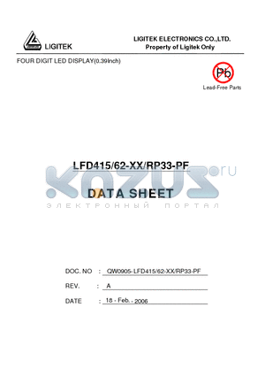 LFD415-62-XX-RP33-PF datasheet - FOUR DIGIT LED DISPLAY(0.39Inch)