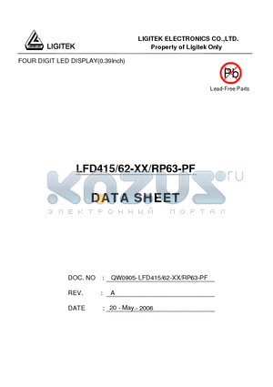 LFD415-62-XX-RP63-PF datasheet - FOUR DIGIT LED DISPLAY(0.39Inch)