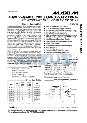 MAX4126 datasheet - Single/Dual/Quad, Wide-Bandwidth, Low-Power, Single-Supply Rail-to-Rail I/O Op Amps