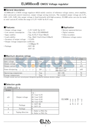 ELM9833AB-S datasheet - CMOS Voltage regulator