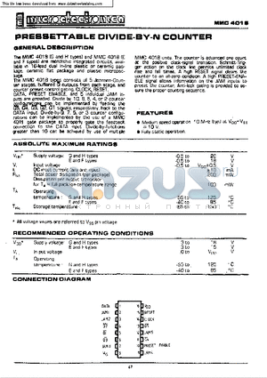 MMC4018 datasheet - Pressettable divide-by n counter