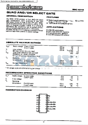 MMC4019 datasheet - QUAD AND OR SELECT GATE