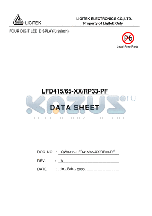 LFD415-65-XX-RP33-PF datasheet - FOUR DIGIT LED DISPLAY(0.39Inch)