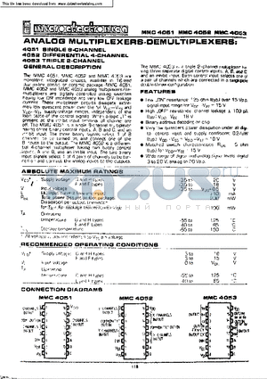 MMC4051 datasheet - ANALOG MULTIPLEXERS DEMULTIPLEXERS