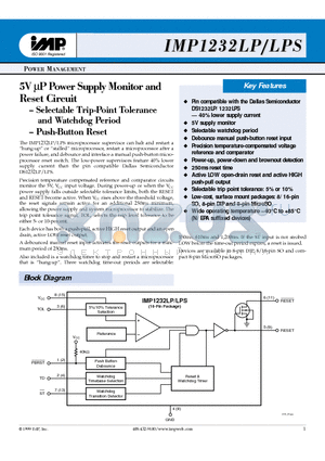 IMP1232 datasheet - 5V lP Power Suppl er Supply Monit y Monitor and or and Reset Cir eset Circuit