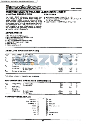 MMC4046 datasheet - MICROPOWER PHASE LOCKED LOOP