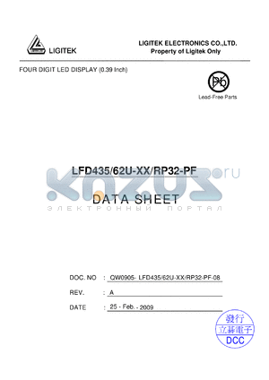 LFD435-62U-XX-RP32-PF datasheet - FOUR DIGIT LED DISPLAY (0.39 Inch)