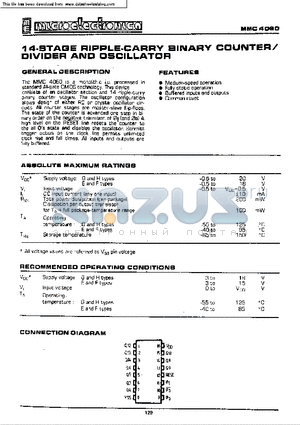 MMC4060 datasheet - 14 STAGE RIPPLE CARRY BINARY COUNTER / DIVIDER AND OSCILLATOR