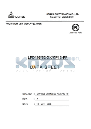 LFD495-62-XX-KP13-PF datasheet - FOUR DIGIT LED DISPLAY (0.4 lnch)
