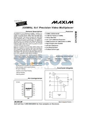 MAX4141CSD datasheet - 330MHz, 4x1 Precision Video Multiplexer