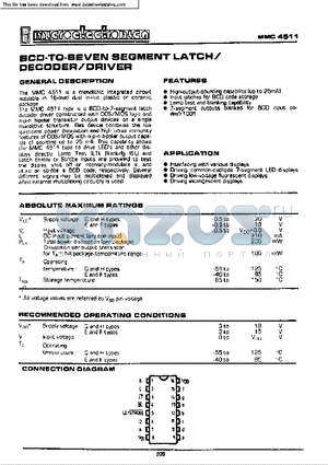 MMC4511 datasheet - BCD-TO SEVEN SEGMENT LATCH DECODER/ DRIVER