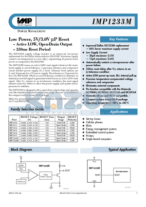 IMP1233M datasheet - Low Power 5V/3.0V P Reset