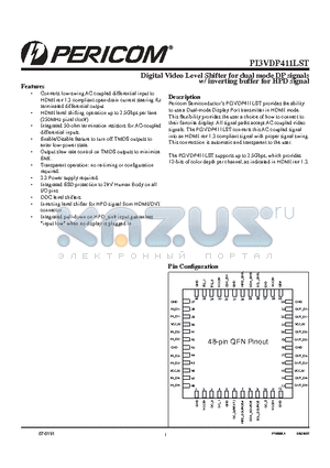 PI3VDP411LST datasheet - Digital Video Level Shifter for dual mode DP signals w/ inverting buffer for HPD signal