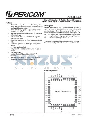 PI3VDP411LSZDE datasheet - Digital Video Level Shifter from AC coupled digital video input to a DVI/HDMI transmitter