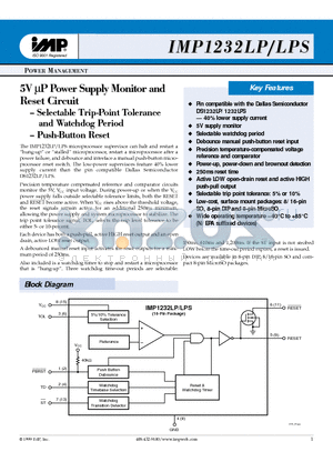 IMP1232LPS-2 datasheet - 5V lP Power Suppl er Supply Monit y Monitor and or and Reset Cir eset Circuit