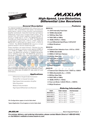 MAX4144_09 datasheet - High-Speed, Low-Distortion, Differential Line Receivers