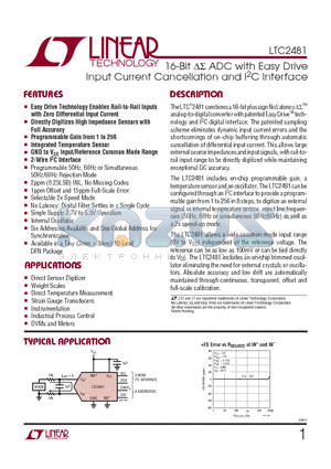 LTC2481 datasheet - 16-Bit DS ADC with Easy Drive Input Current Cancellation and I2C Interface